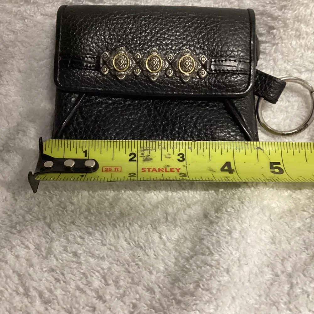 Brighton Black Pebbled Leather Coin Purse Keychain Ornate Silver Gold Hardware